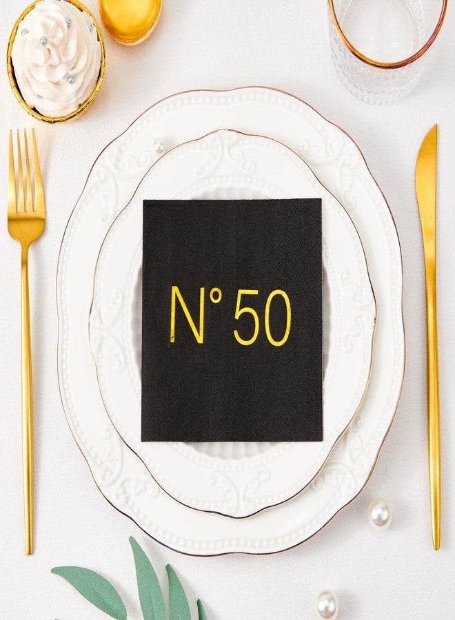 Crisky 50 Pcs N50 Black Gold Foil Cocktail Happy 50th Birthday Disposable Paper Napkins for 50th Birthday Party Decoration, 3-Ply - Image 5
